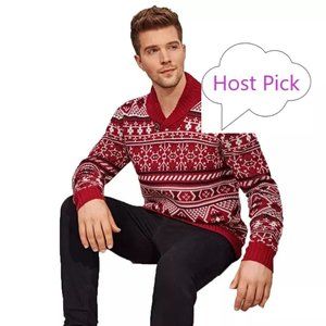 Red Christmas Sweater for Men Fair Isle Knitted Sweater - Full Sleeve Collared